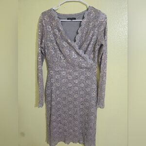 Blu Sage Silver Sequin Wrap-Front Long Sleeve Dress